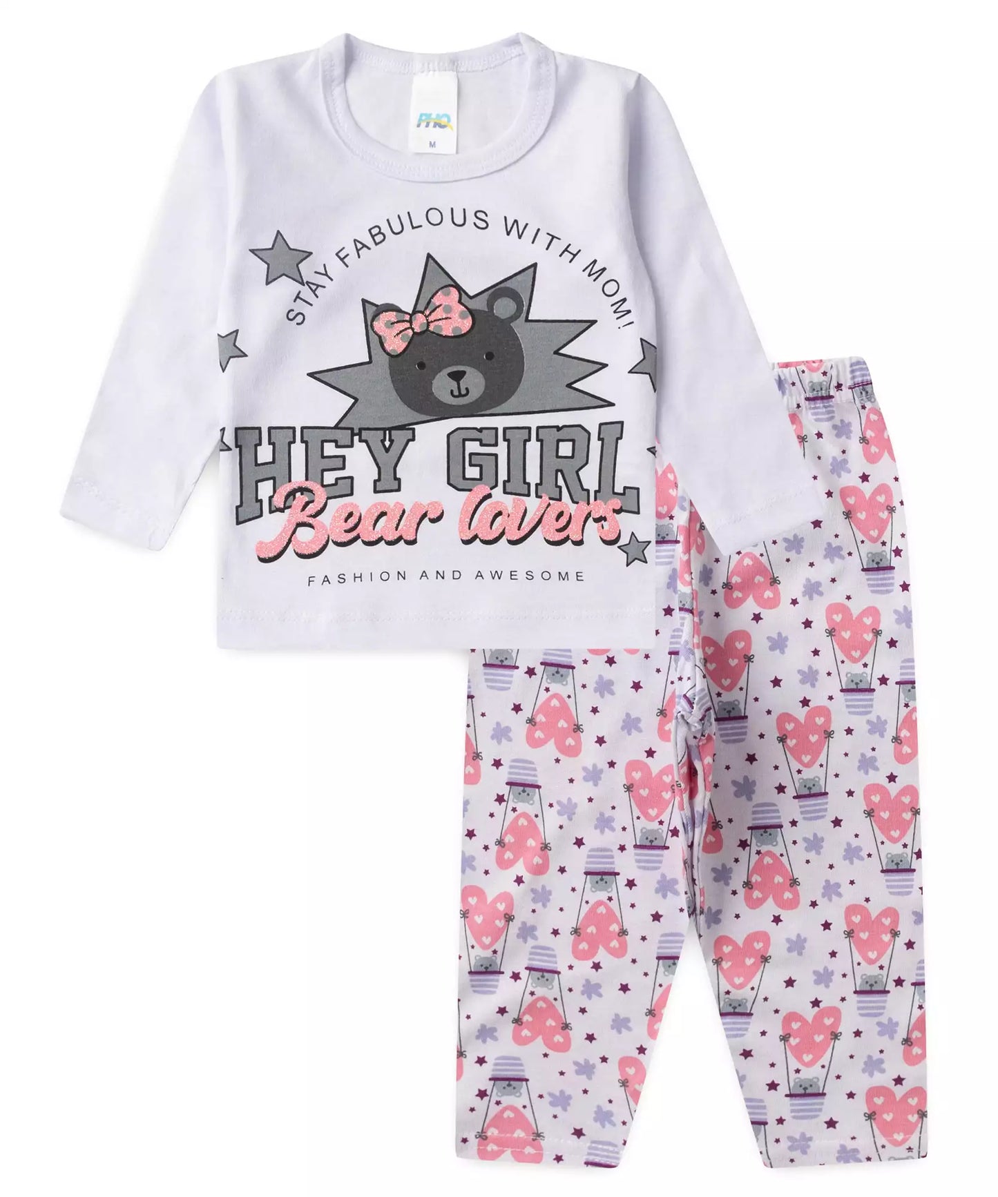 Pijama de Inverno para Bebê Menina Ursinho Branco