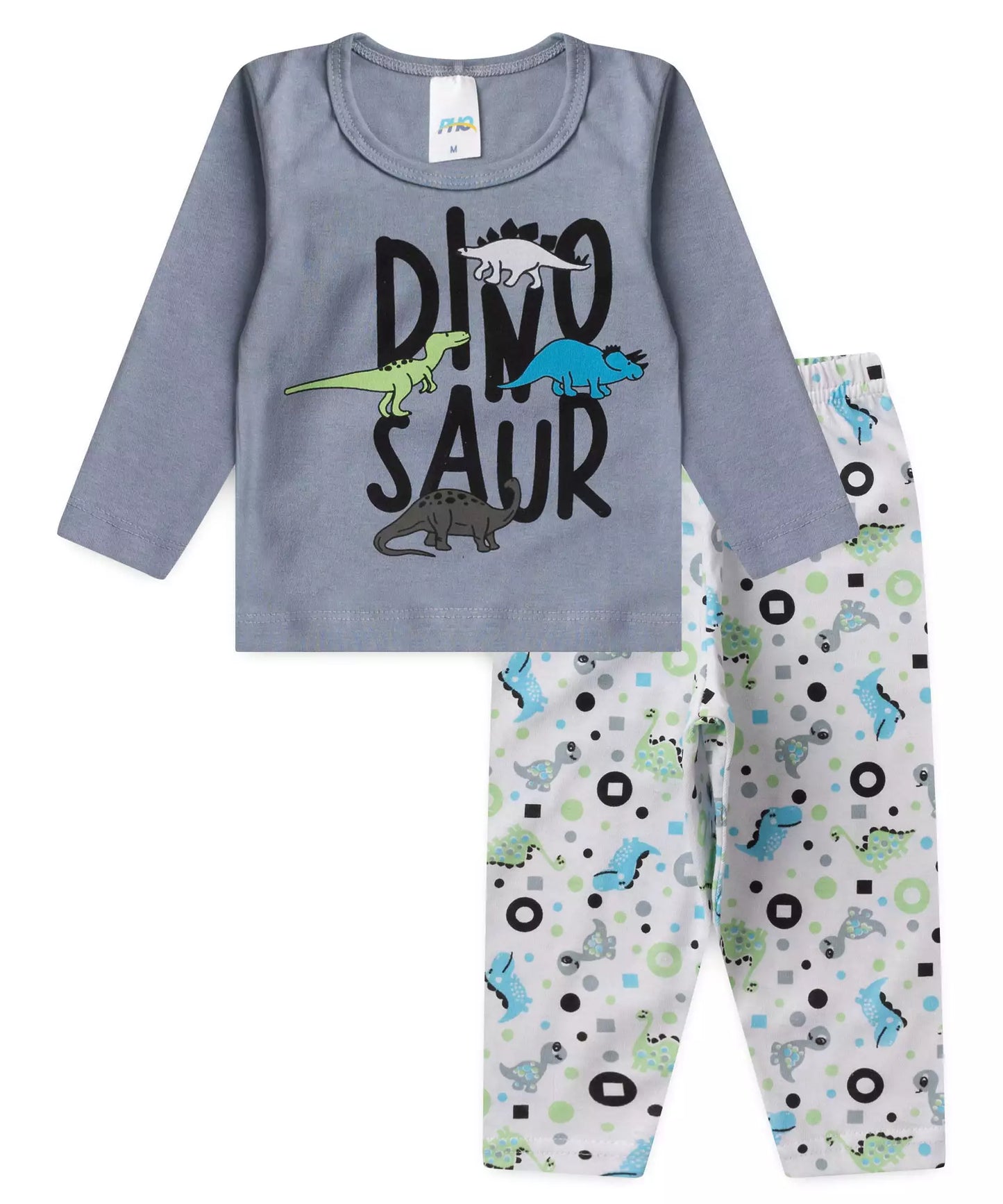 Pijama de Inverno para Bebê Menino Dinossauro Cinza