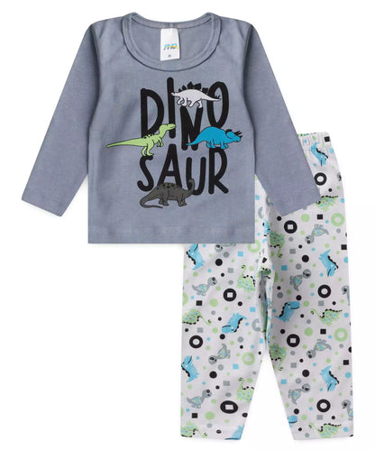 Pijama de Inverno para Bebê Menino Dinossauro Cinza