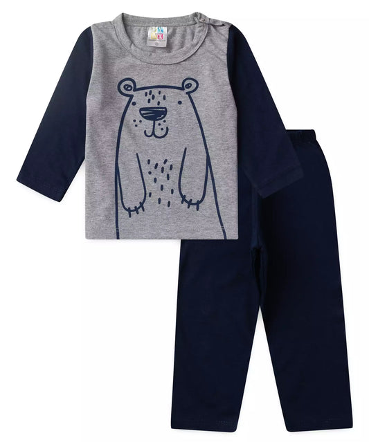 Pijama de Inverno para Bebê Menino Ursinho Mescla