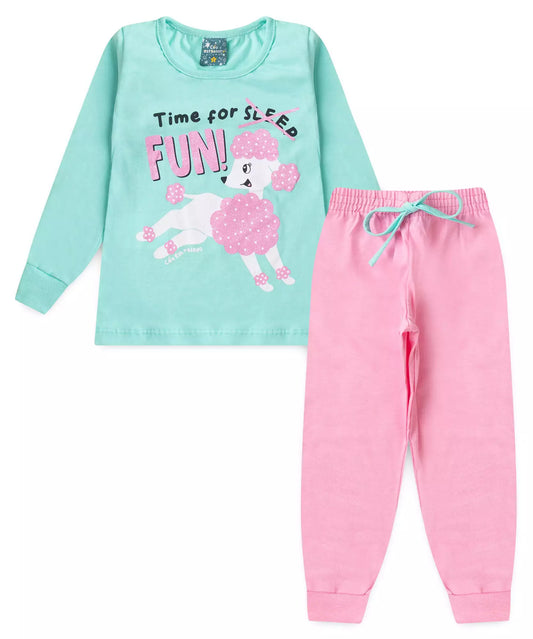 Pijama de Inverno para Menina Cachorrinho Verde