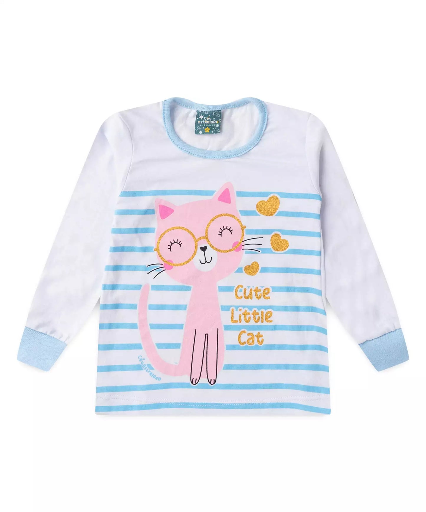 Pijama de Inverno para Menina Gatinho Branco