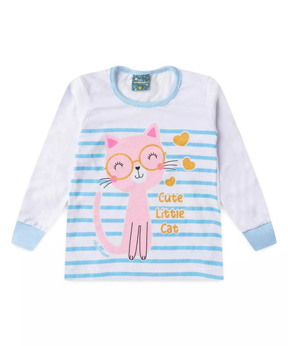 Pijama de Inverno para Menina Gatinho Branco