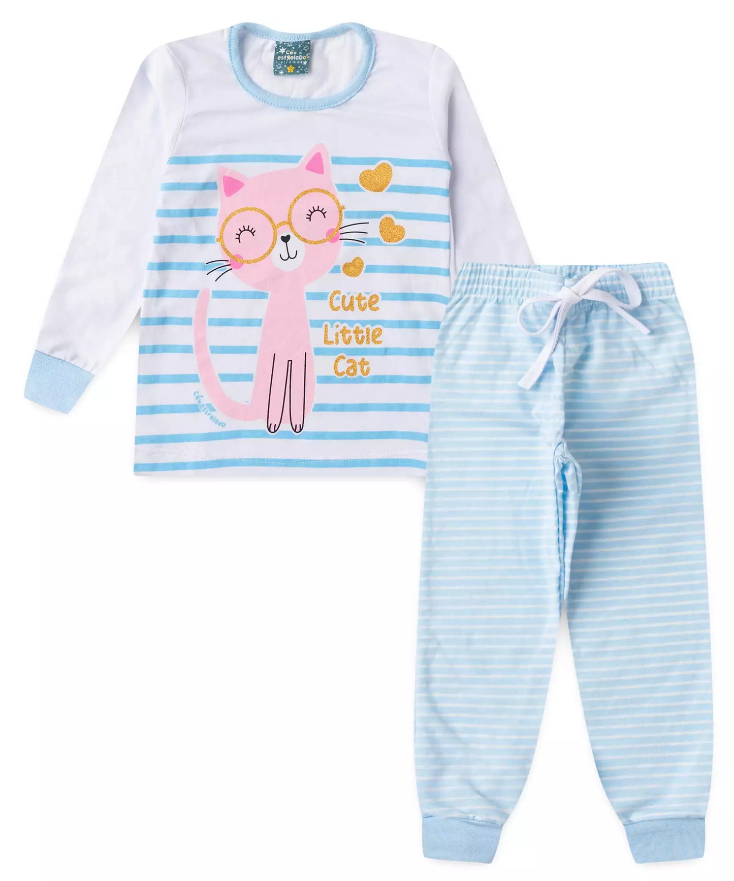 Pijama de Inverno para Menina Gatinho Branco