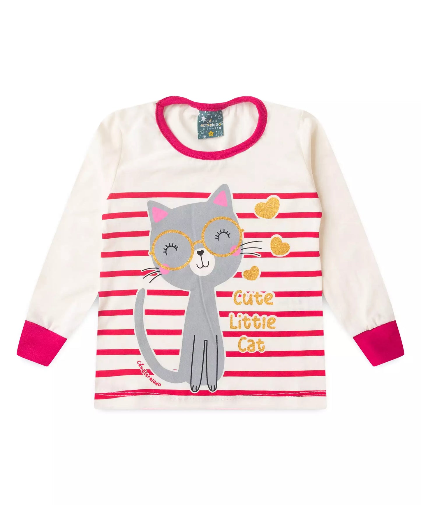 Pijama de Inverno para Menina Gatinho Marfim
