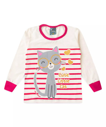 Pijama de Inverno para Menina Gatinho Marfim