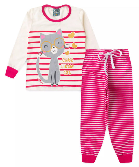 Pijama de Inverno para Menina Gatinho Marfim