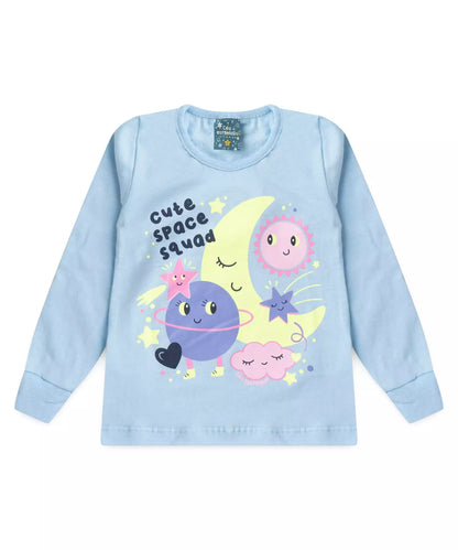 Pijama de Inverno para Menina Space Azul