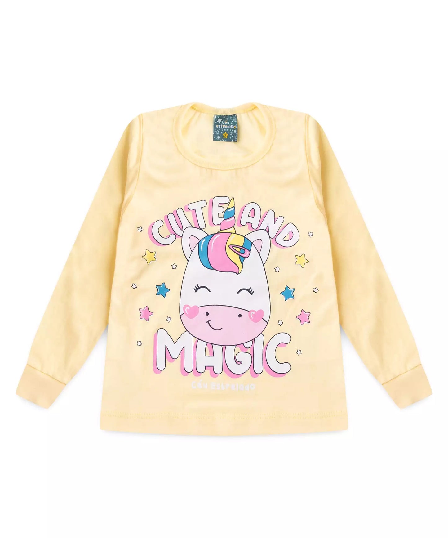 Pijama de Inverno para Menina Unicórnio Amarelo