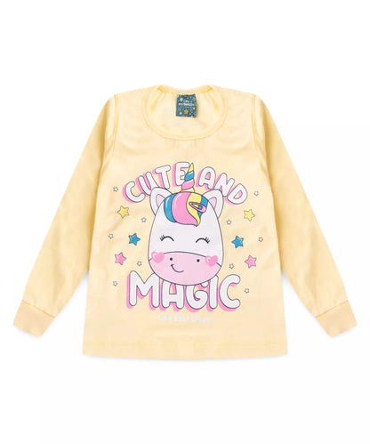Pijama de Inverno para Menina Unicórnio Amarelo