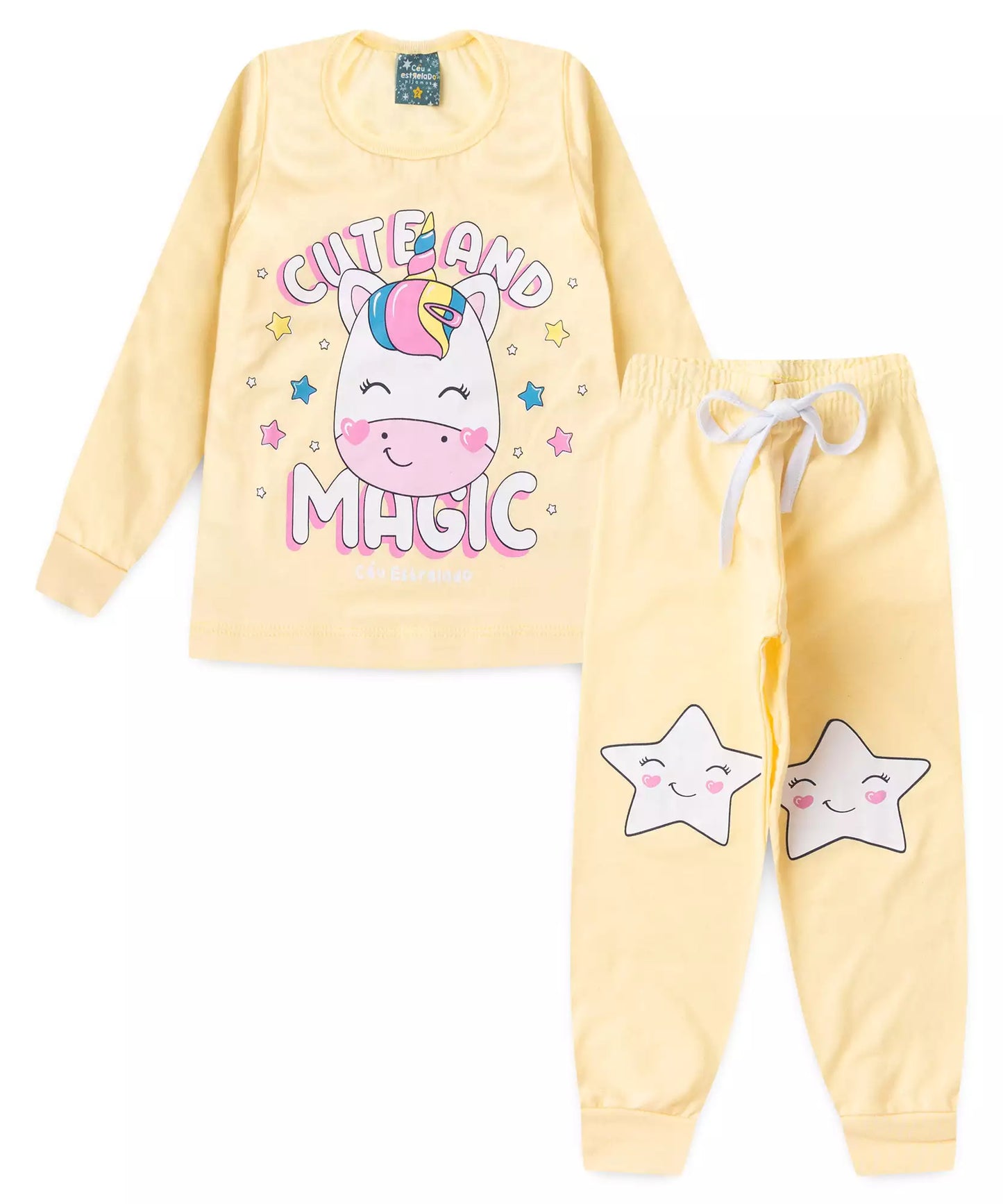 Pijama de Inverno para Menina Unicórnio Amarelo