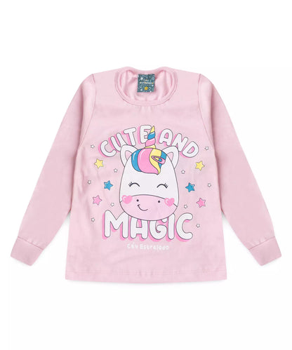 Pijama de Inverno para Menina Unicórnio Rosa