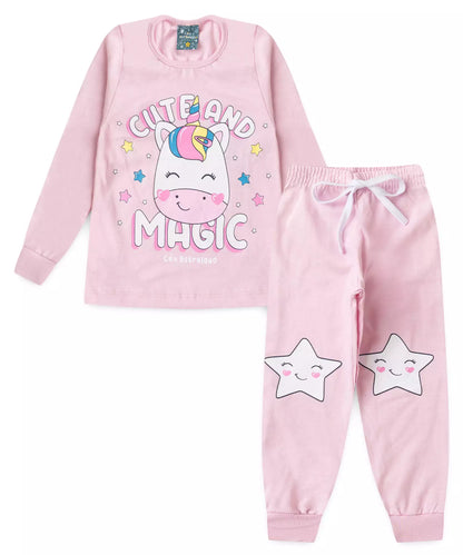 Pijama de Inverno para Menina Unicórnio Rosa