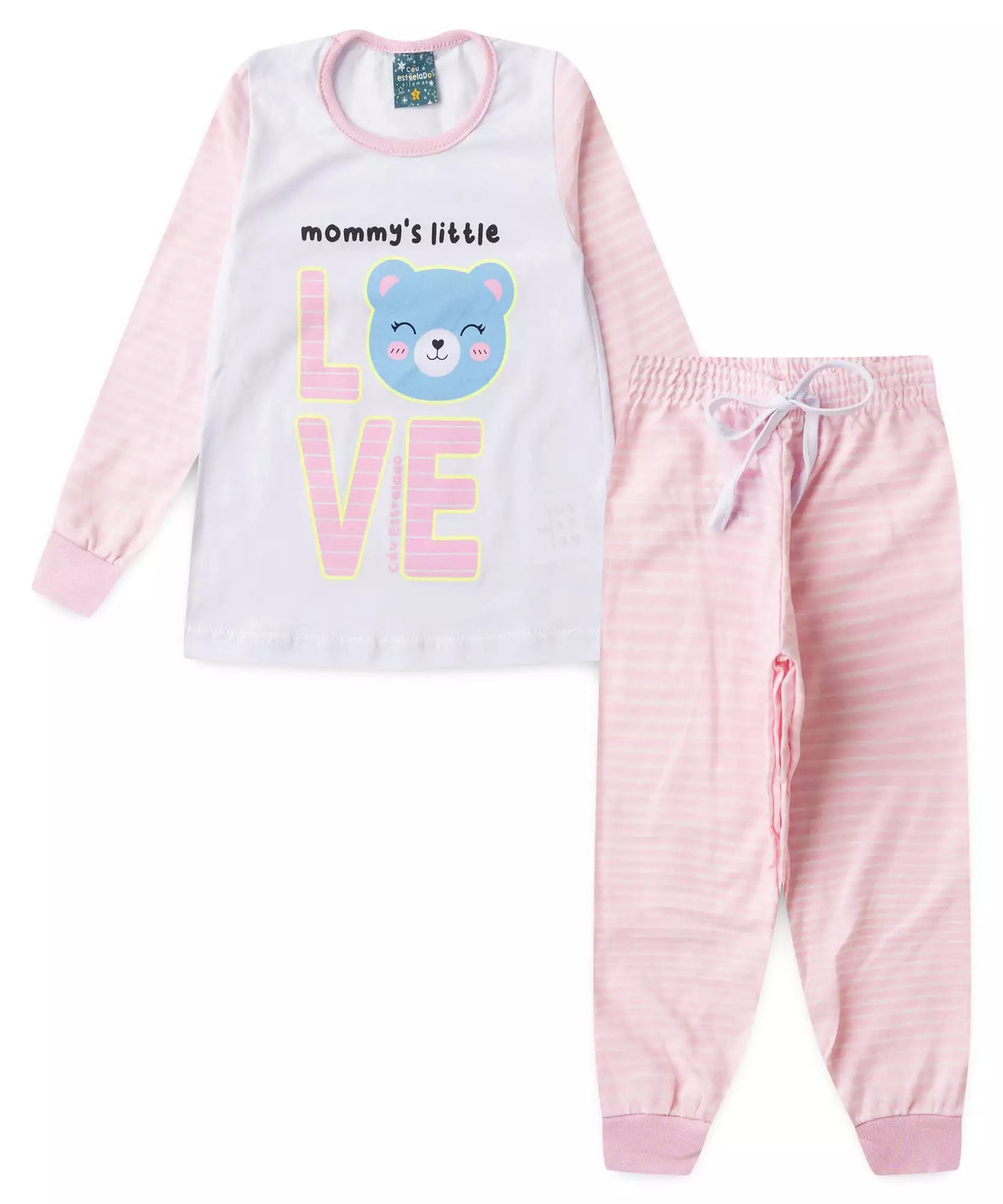 Pijama de Inverno para Menina Ursinho Branco