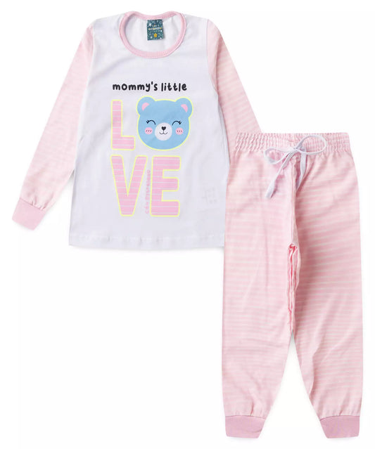 Pijama de Inverno para Menina Ursinho Branco