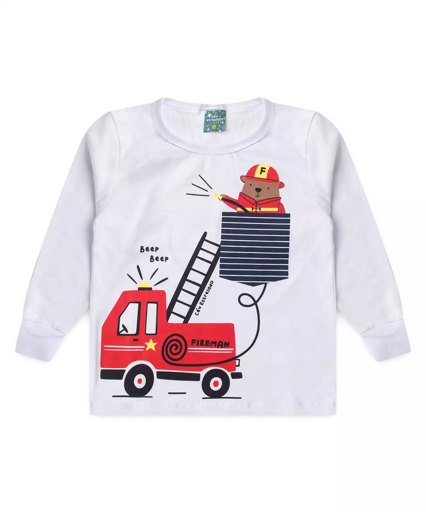 Pijama de Inverno para Menino Bombeiro Branco