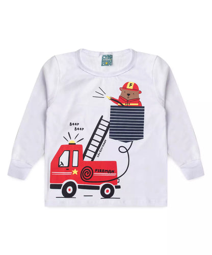 Pijama de Inverno para Menino Bombeiro Branco