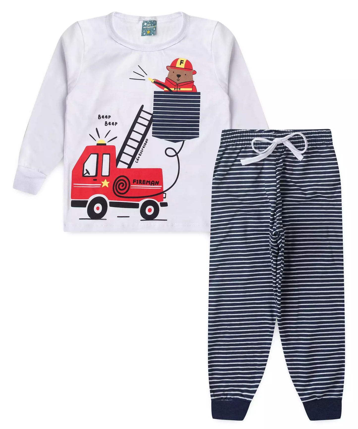 Pijama de Inverno para Menino Bombeiro Branco