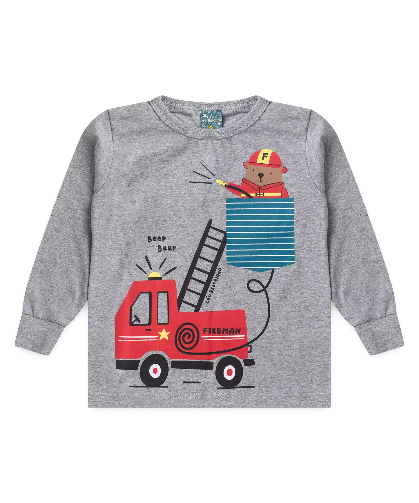 Pijama de Inverno para Menino Bombeiro Mescla