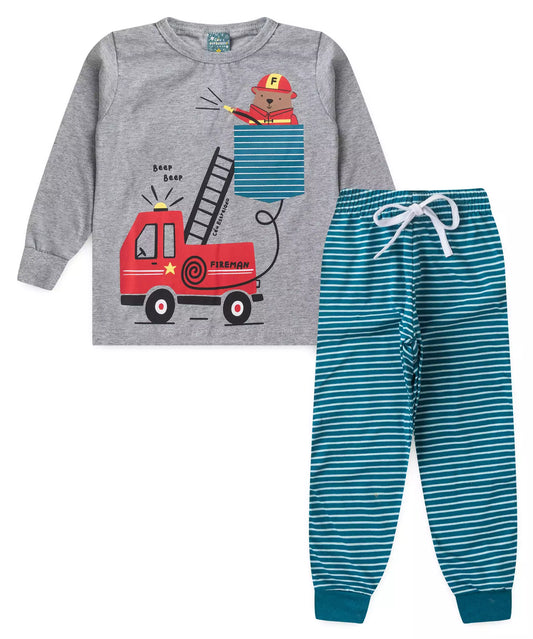 Pijama de Inverno para Menino Bombeiro Mescla