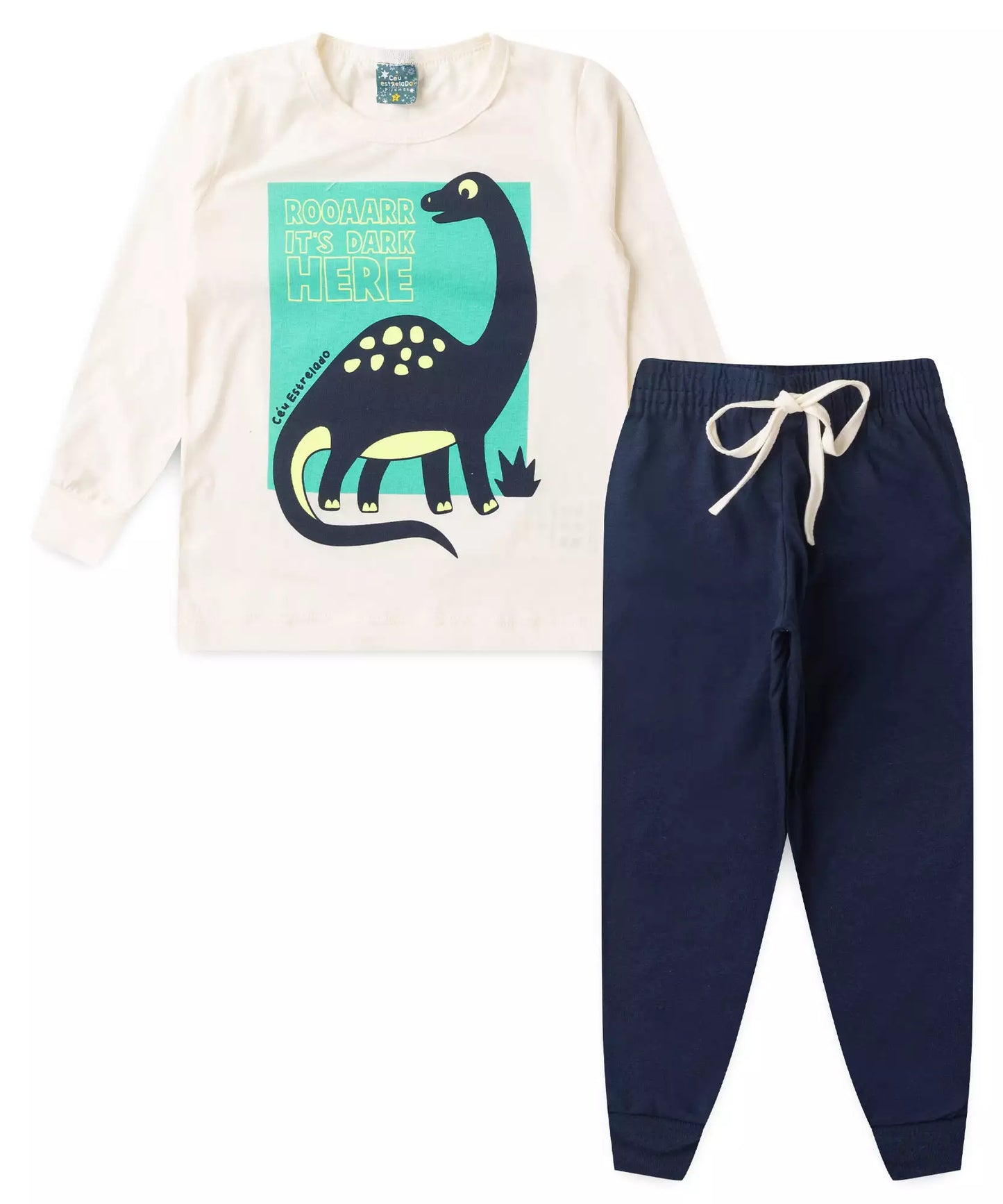 Pijama de Inverno para Menino Dinossauro Marfim