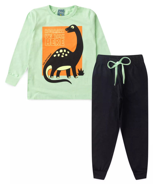 Pijama de Inverno para Menino Dinossauro Verde