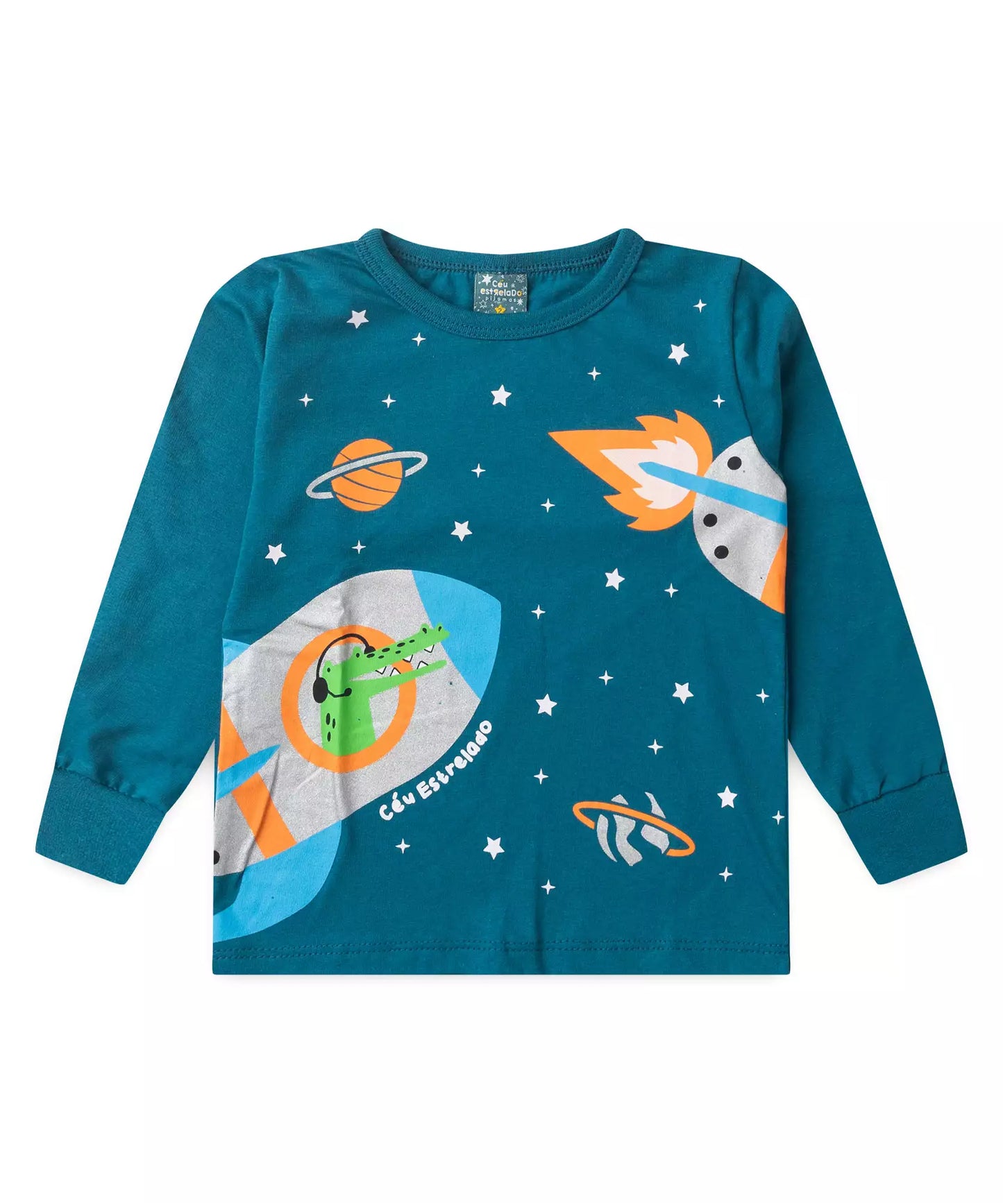 Pijama de Inverno para Menino Foguete Azul