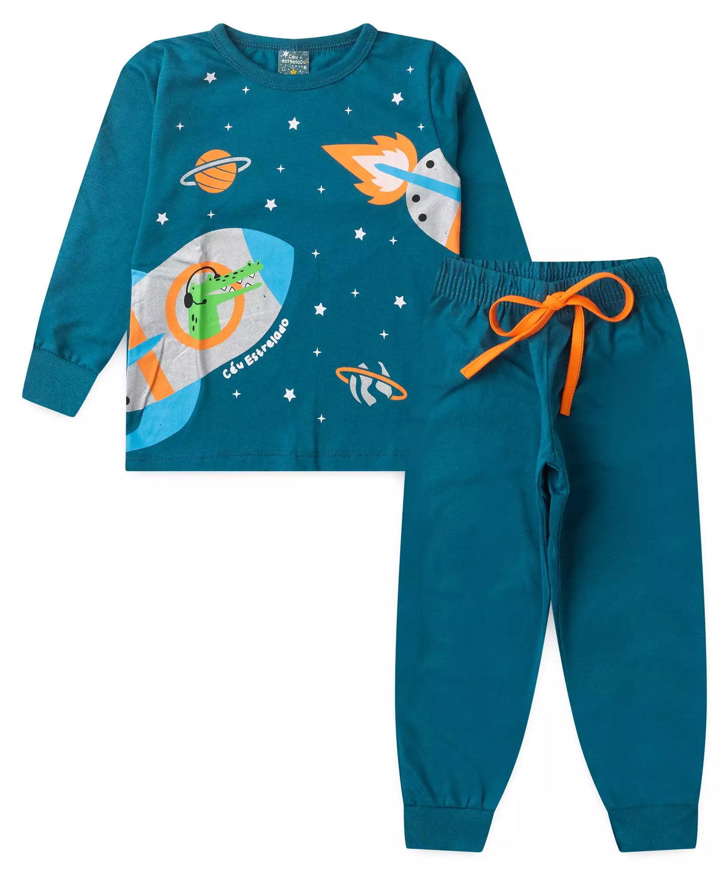 Pijama de Inverno para Menino Foguete Azul