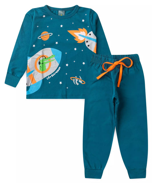 Pijama de Inverno para Menino Foguete Azul