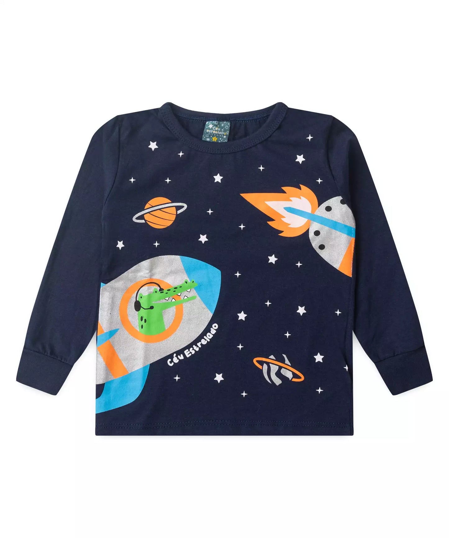 Pijama de Inverno para Menino Foguete Marinho