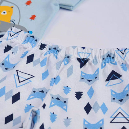 Pijama de Verão Bebê Menino Blusa Azul Bichinhos e Short Estampado