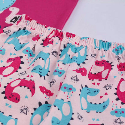 Pijama de Verão Infantil Feminino Blusa Pink Dinossauro e Short Rosa