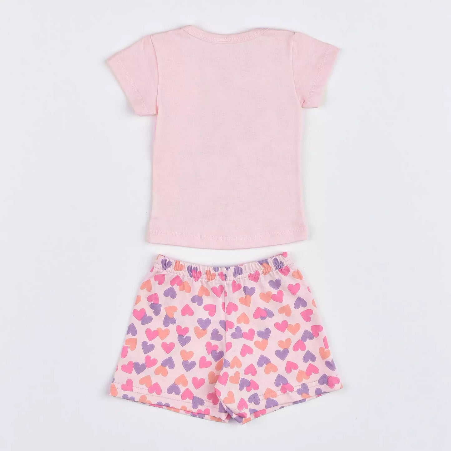 Pijama de Verão para Bebê Menina Blusa Rosa Coração e Short Estampado