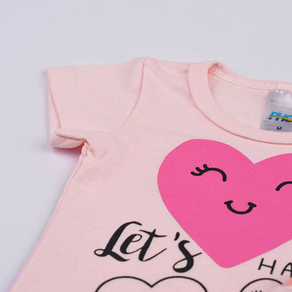 Pijama de Verão para Bebê Menina Blusa Rosa Coração e Short Estampado
