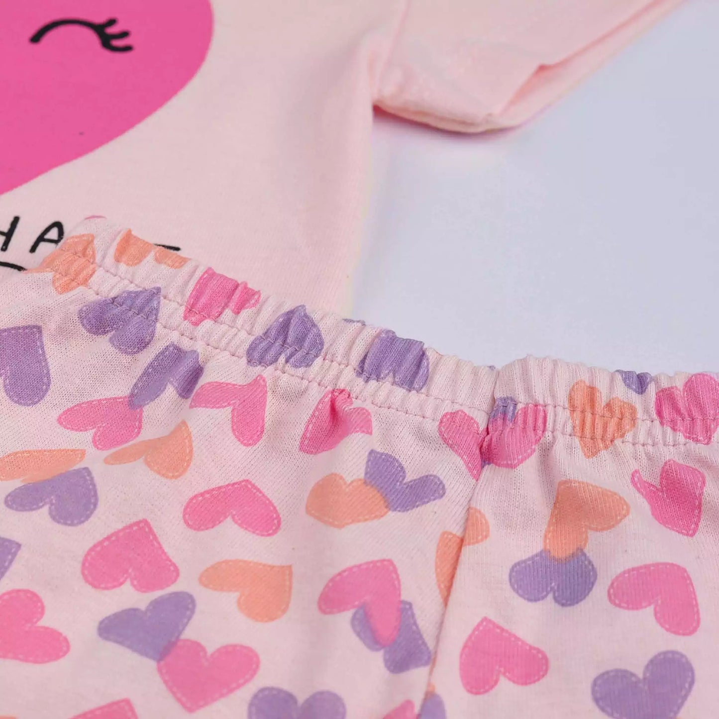 Pijama de Verão para Bebê Menina Blusa Rosa Coração e Short Estampado