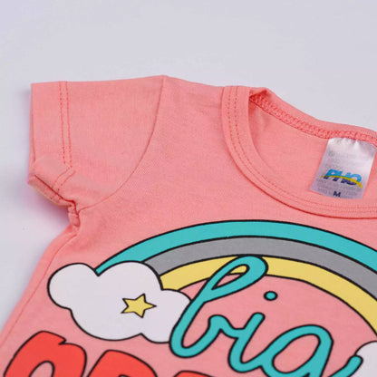 Pijama de Verão para Bebê Menina Blusa Salmão Arco-íris e Short Estampado
