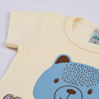 Pijama de Verão para Bebê Menino Blusa Marfim Ursinho e Short Estampado
