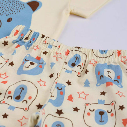 Pijama de Verão para Bebê Menino Blusa Marfim Ursinho e Short Estampado