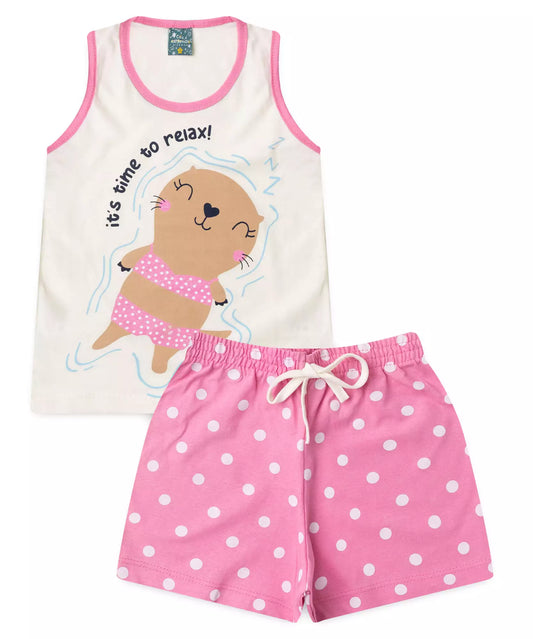 Pijama de Verão Infantil para Menina Relax Marfim