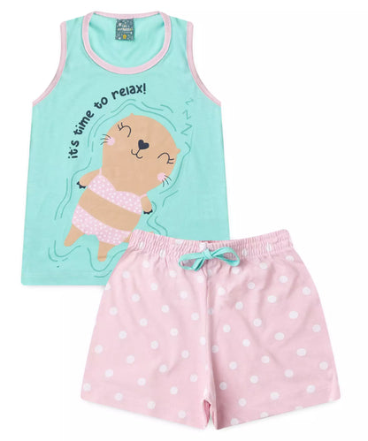Pijama de Verão Infantil para Menina Relax Verde