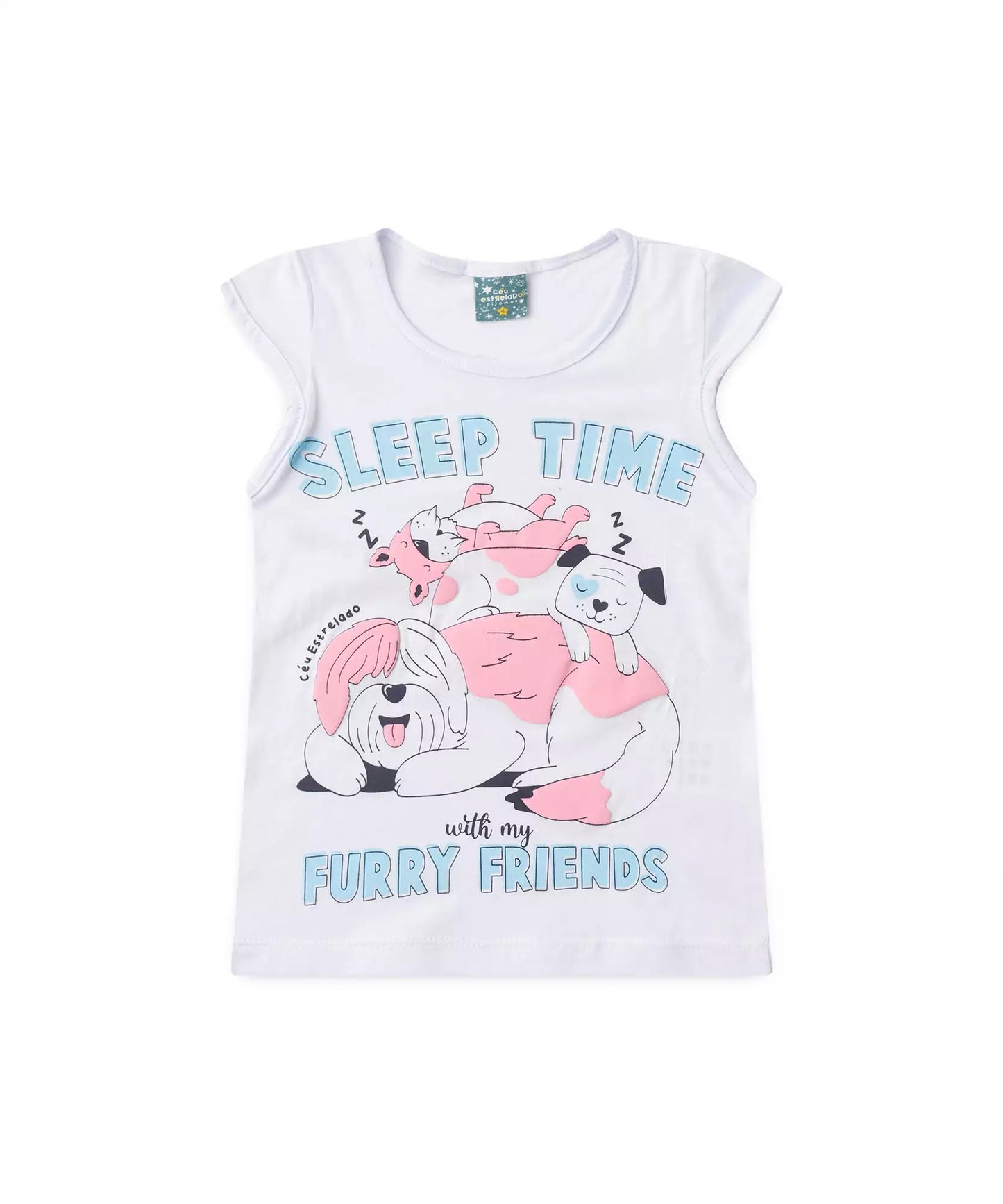 Pijama de Verão Infantil para Menina Sleep Time Branco