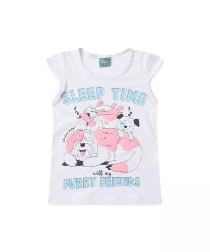 Pijama de Verão Infantil para Menina Sleep Time Branco