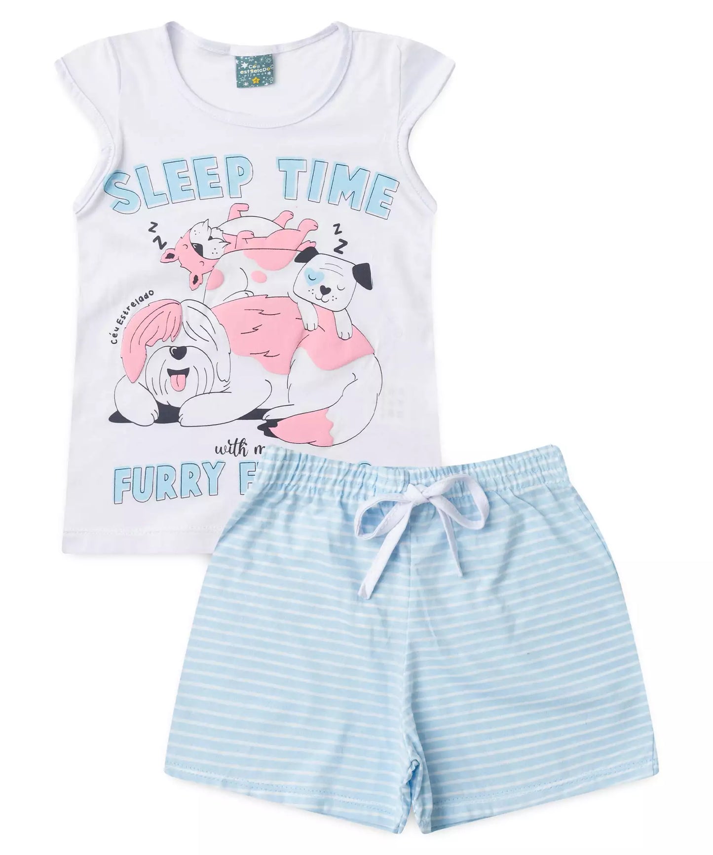 Pijama de Verão Infantil para Menina Sleep Time Branco