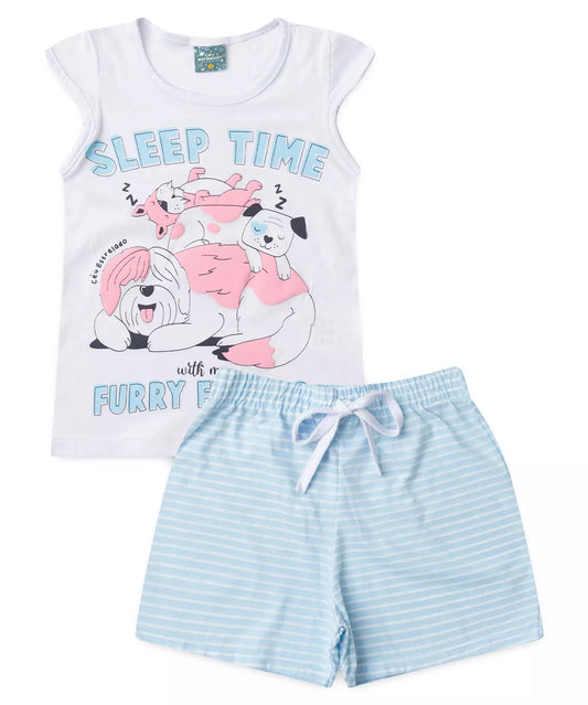 Pijama de Verão Infantil para Menina Sleep Time Branco