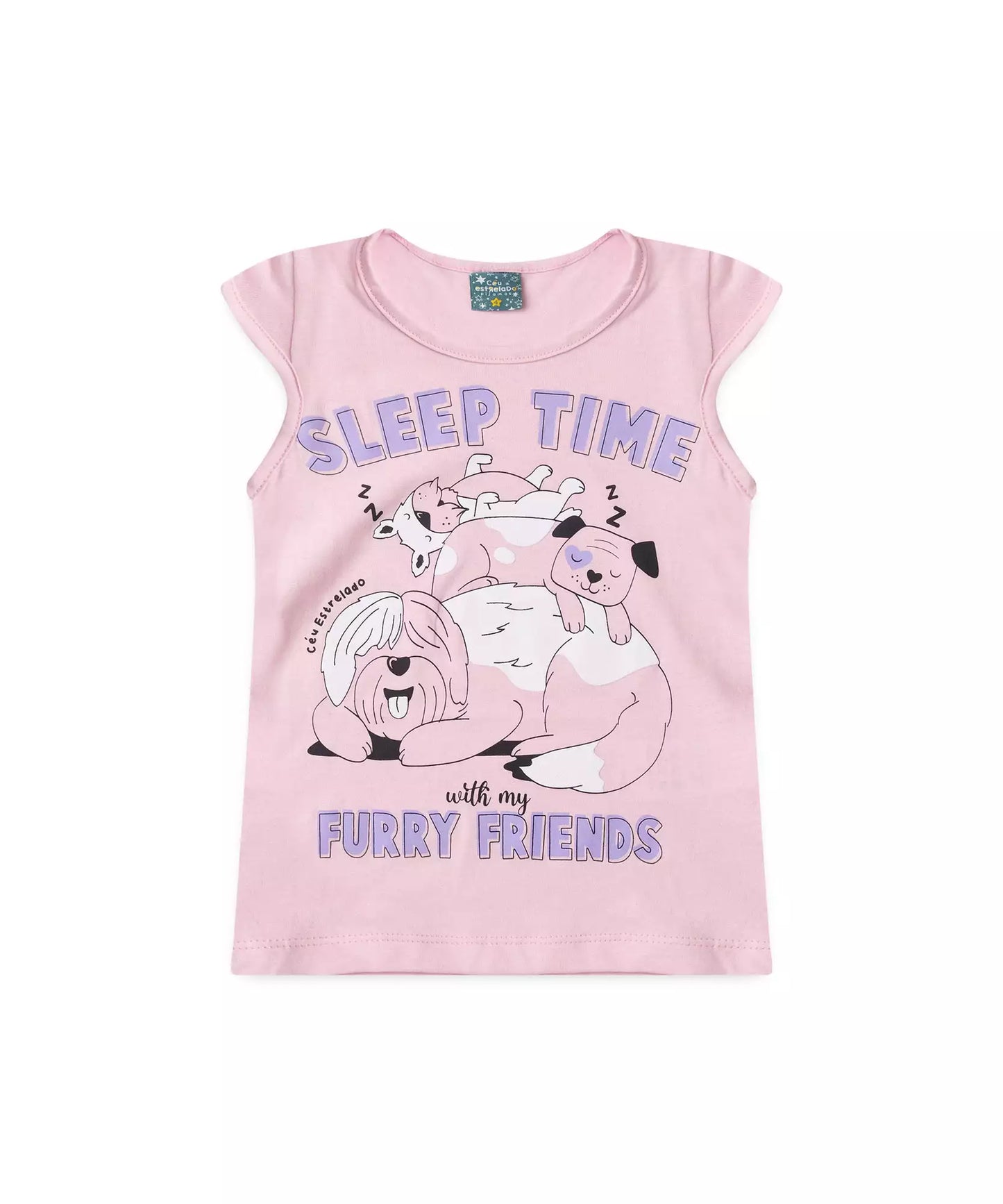 Pijama de Verão Infantil para Menina Sleep Time Rosa