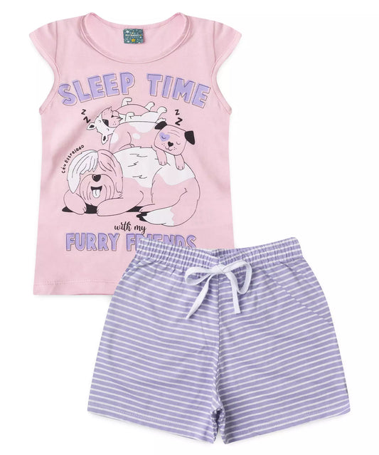 Pijama de Verão Infantil para Menina Sleep Time Rosa