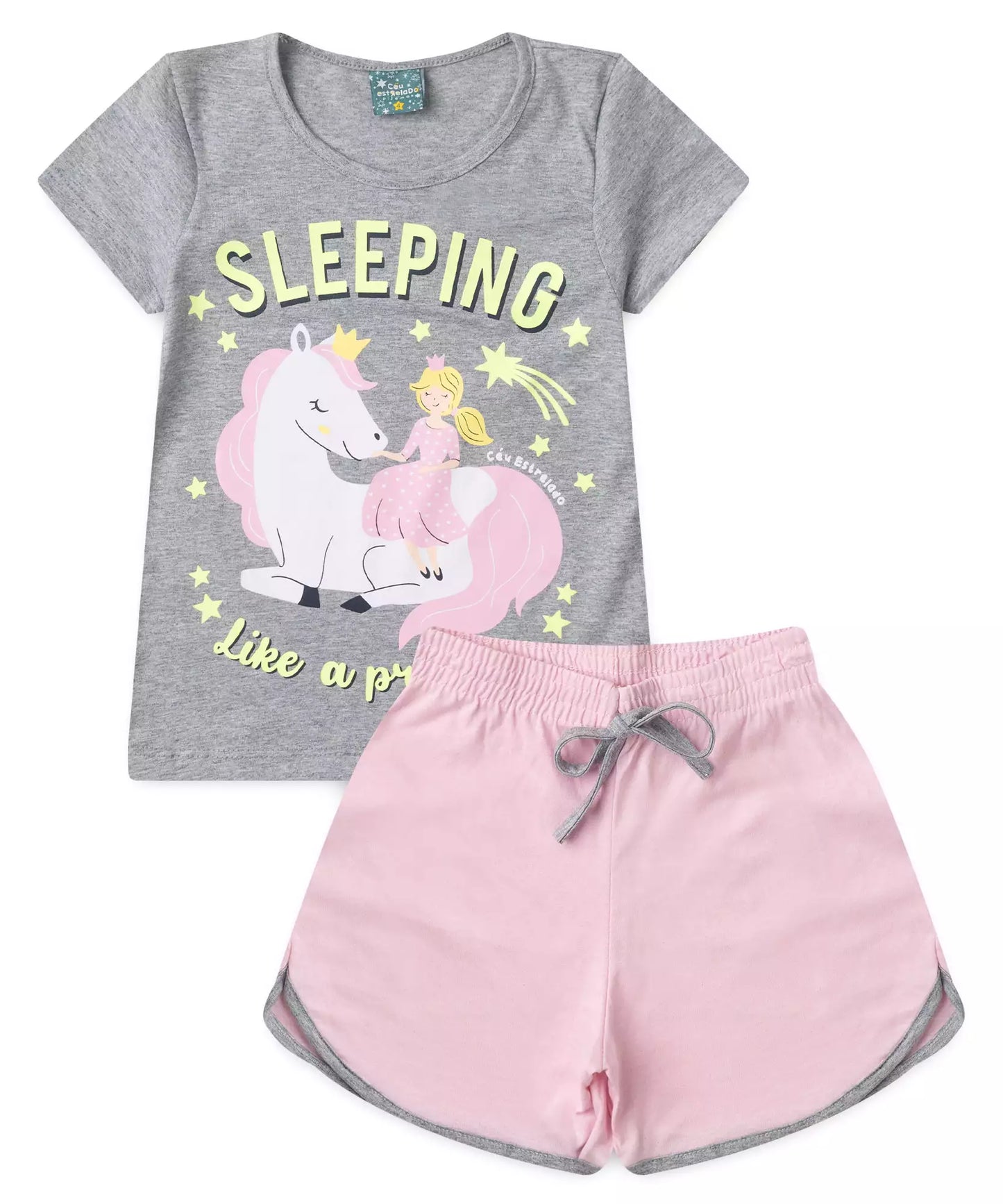 Pijama de Verão Infantil para Menina Sleeping Mescla