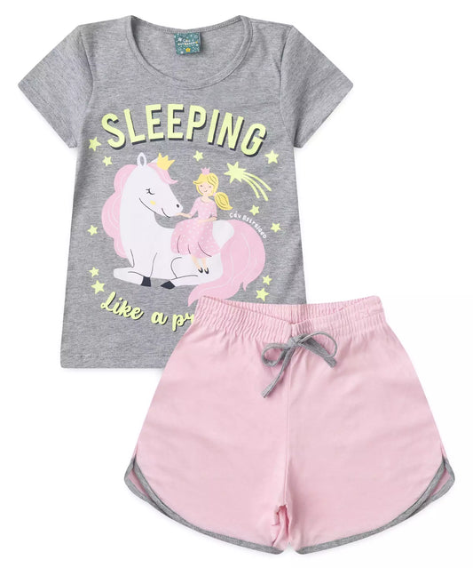 Pijama de Verão Infantil para Menina Sleeping Mescla