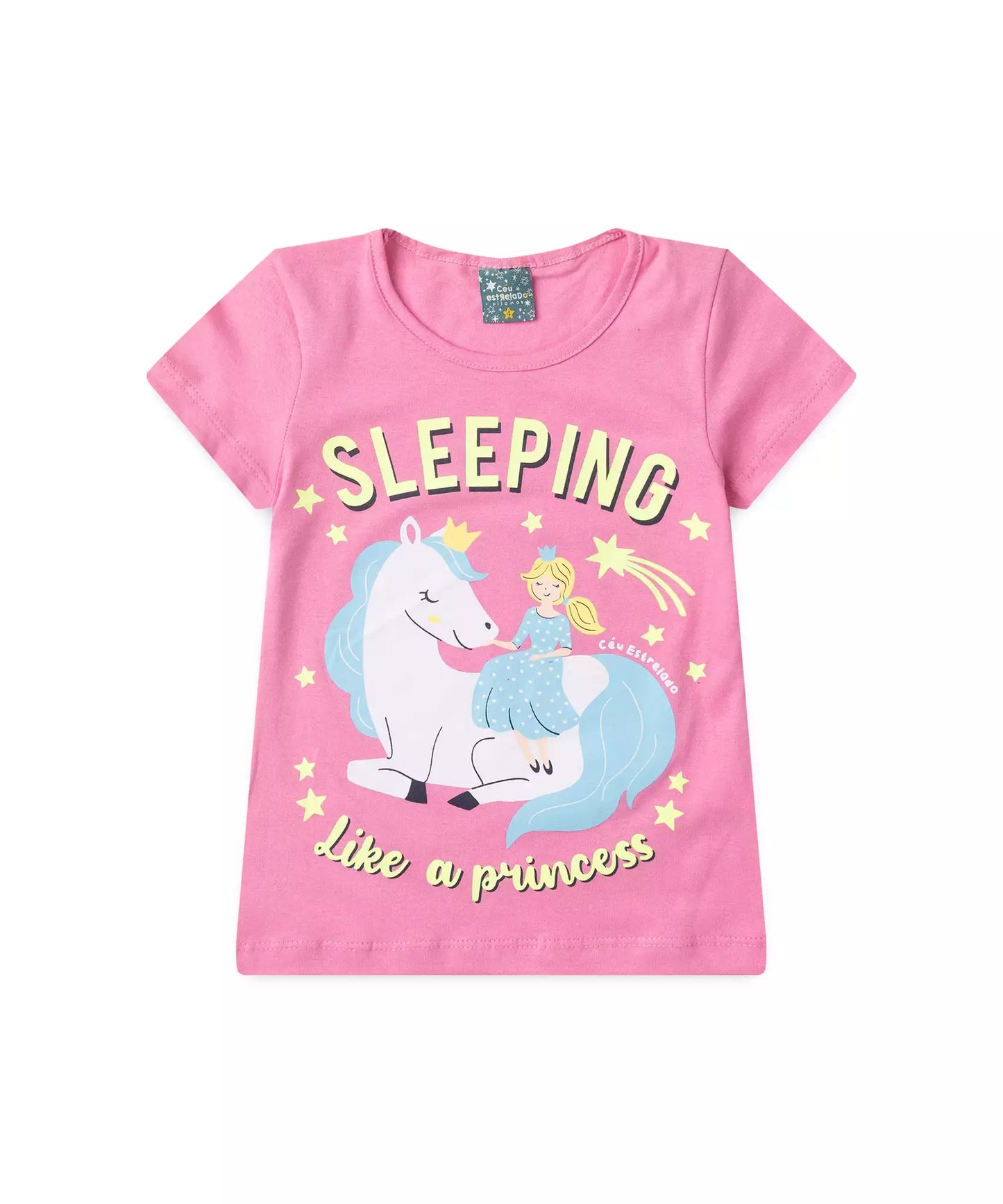 Pijama de Verão Infantil para Menina Sleeping Rosa