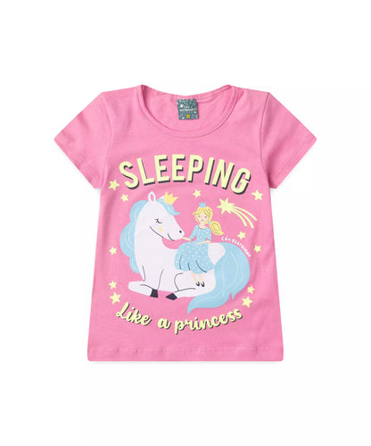 Pijama de Verão Infantil para Menina Sleeping Rosa